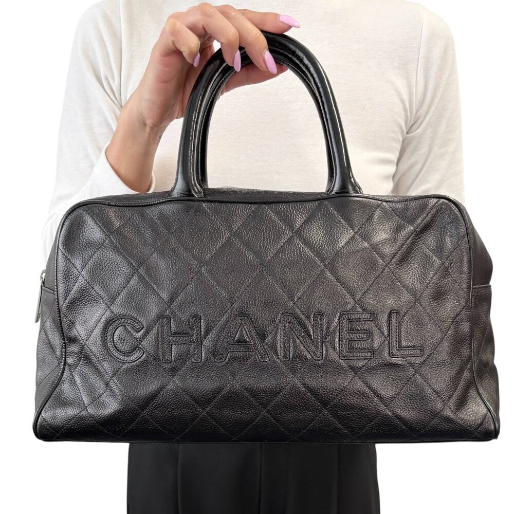 CHANEL Vintage CC Big Logo Quilted Leather Bowling Boston Bag Black [106464]